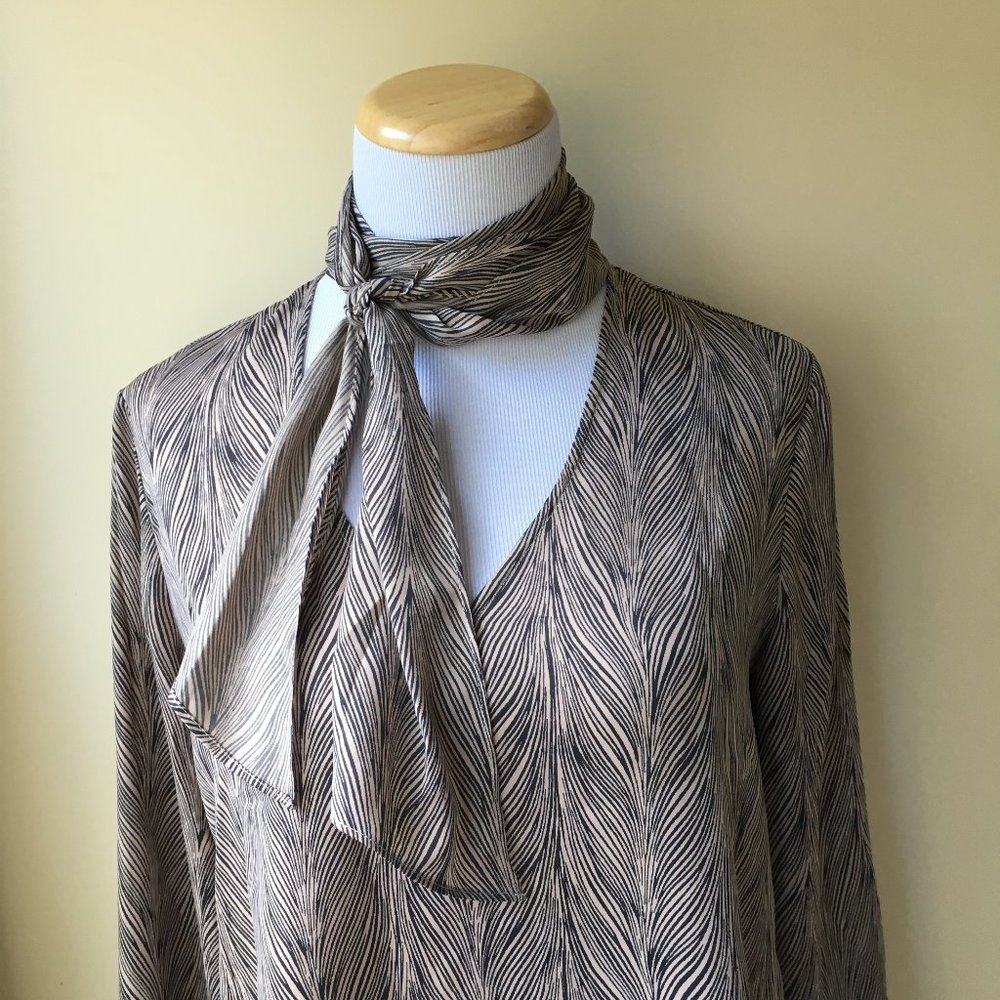 BB DAKOTA Long-sleeve Print Blouse, Black-Tan, 8